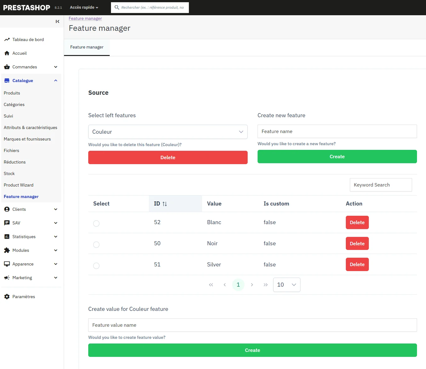 Aperçu Feature Manager
